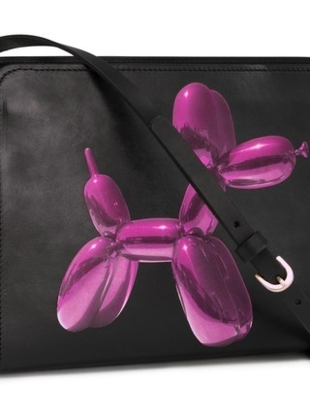 Rare LE Jeff Koonz Black Leather Shoulder Bag with Pink Balloon Dog Motif
